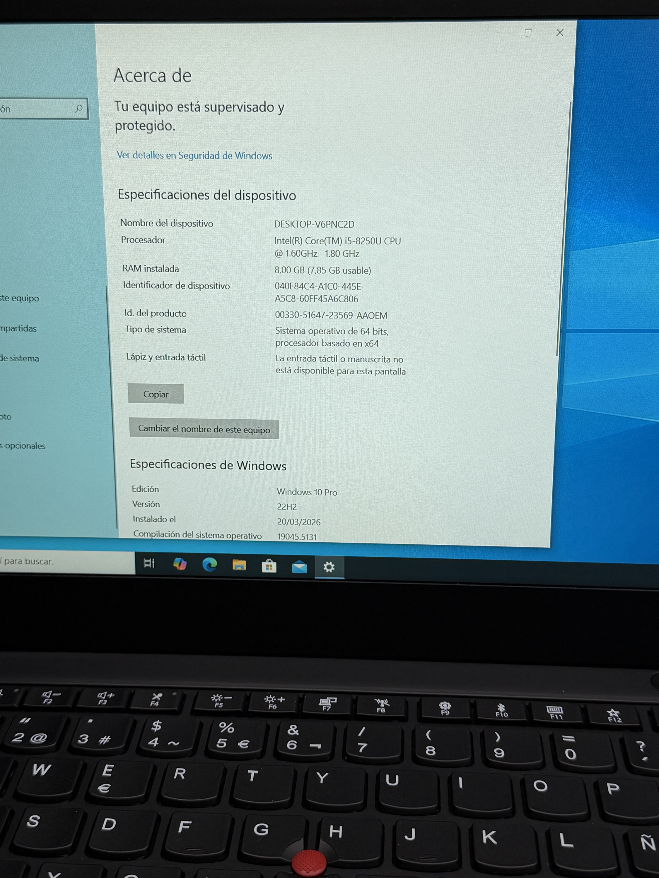 Lenovo Thinkpad X280 (Intel Core i5-8250U, 8GB, 256GB SSD, 12.5" COMO NUEVO - Imagen 6